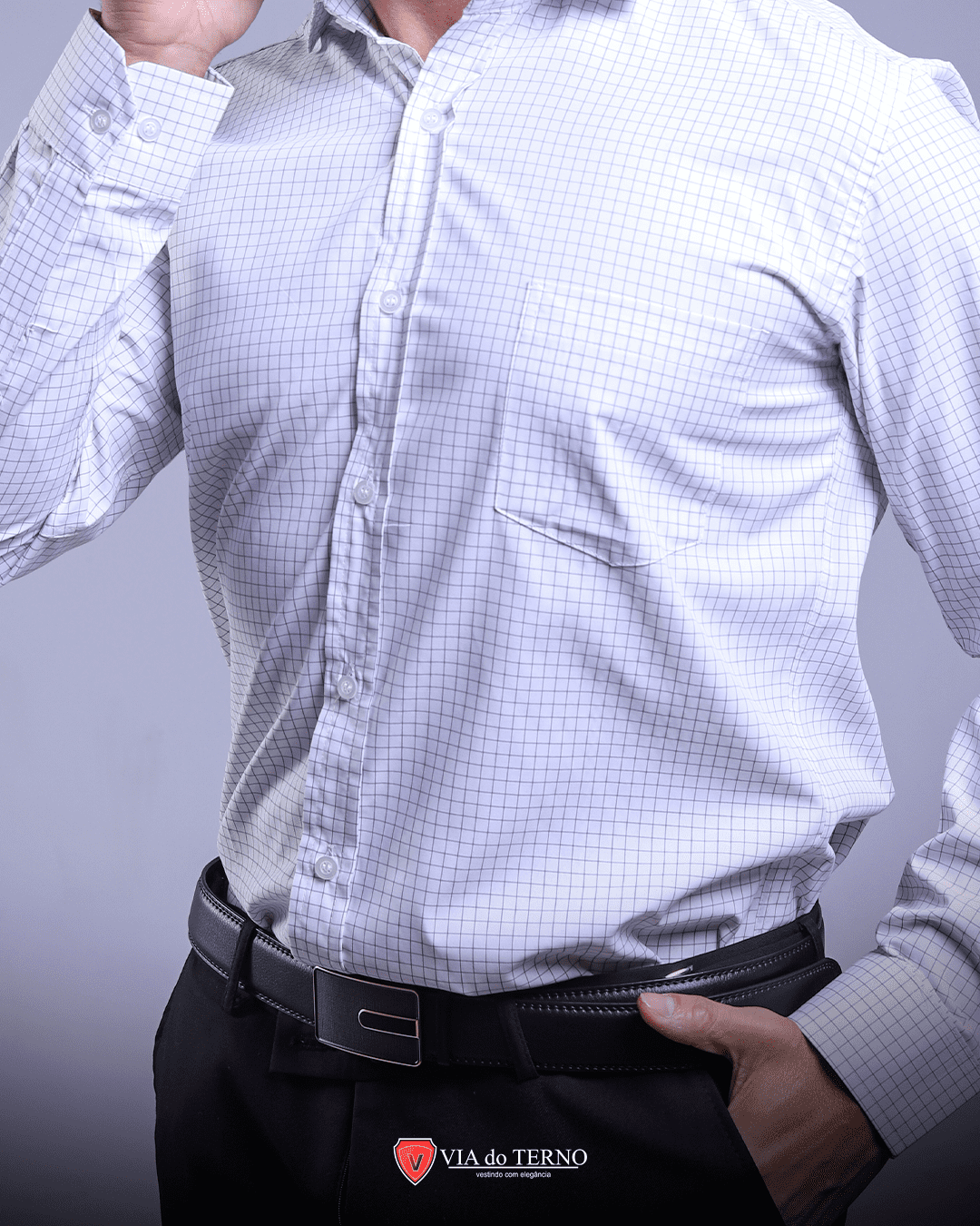 camisa social via do terno cor branco xadrez cod bt0102 4