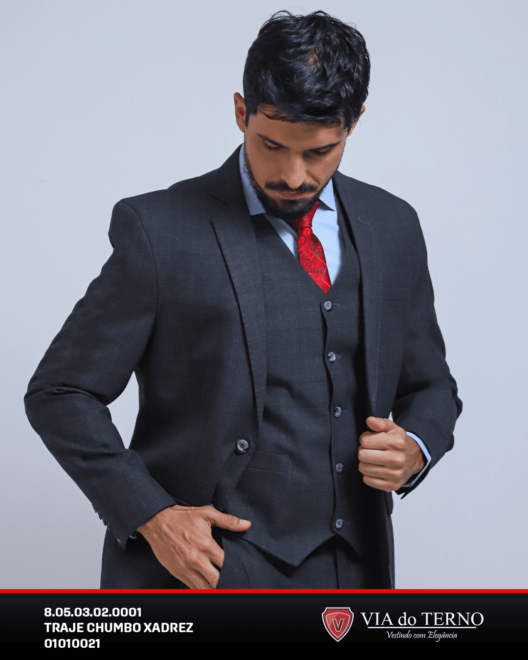 01 traje poliviscose chumbo xadrez