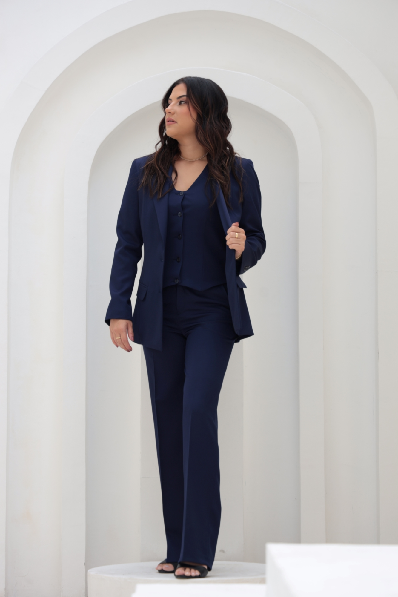 04 conjunto feminino de alfaiataria azul