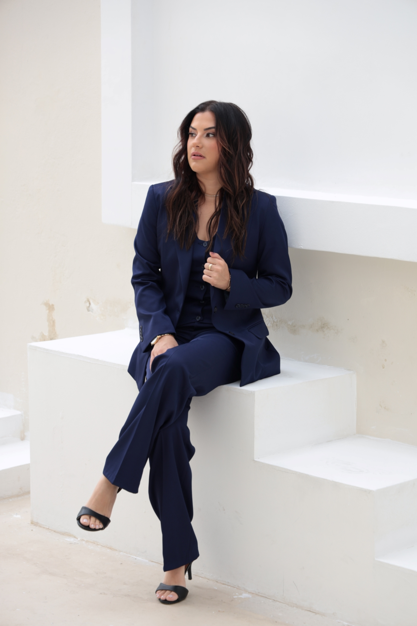 05 conjunto feminino de alfaiataria azul