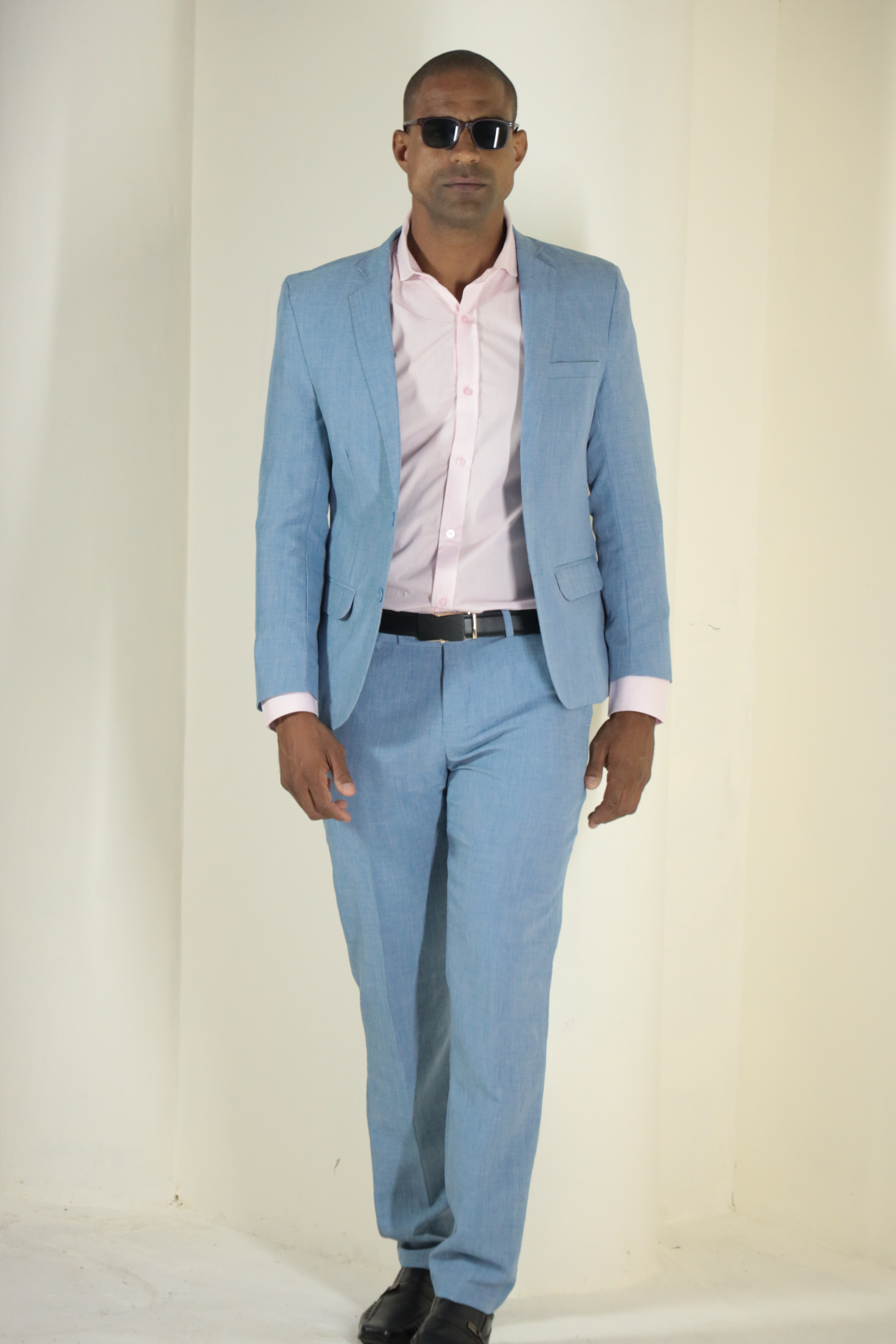 Terno Slim Microfibra Melange Baby Blue Masculino – Moderno e