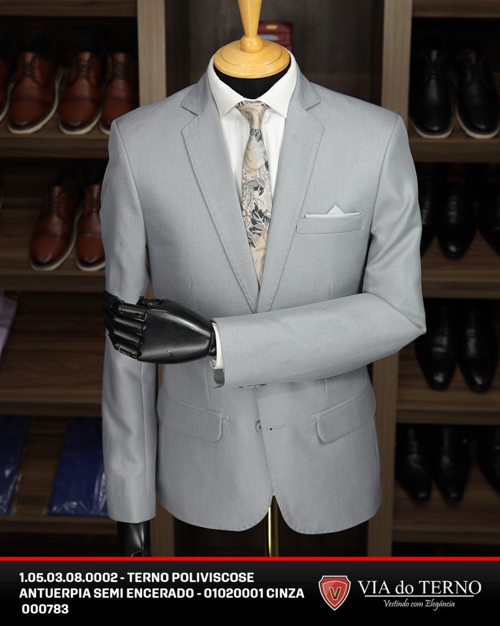 01 terno slim poliviscose semi encerrado cinza