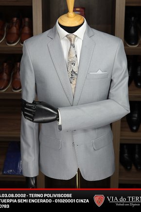 01 terno slim poliviscose semi encerrado cinza