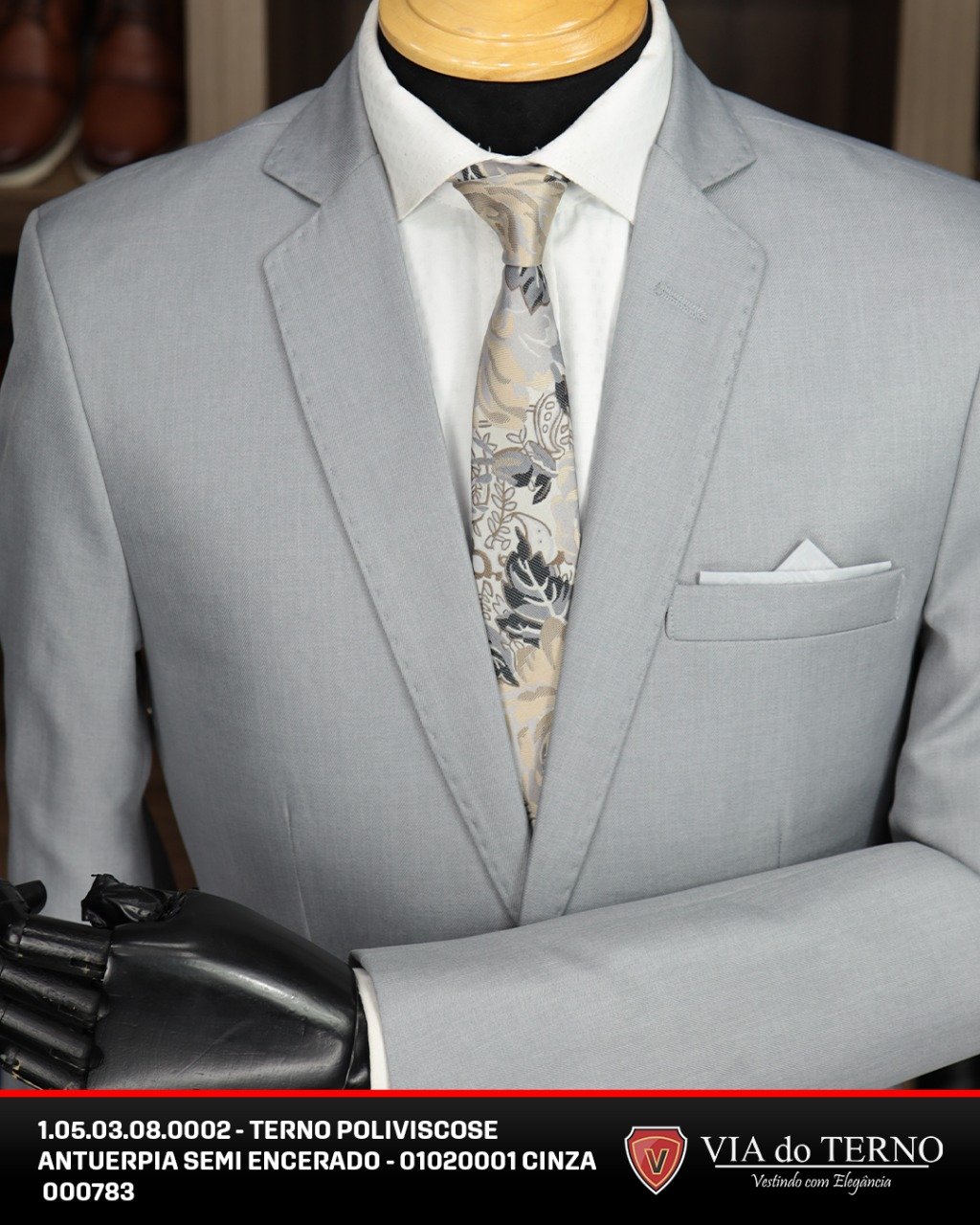 02 terno slim poliviscose semi encerrado cinza