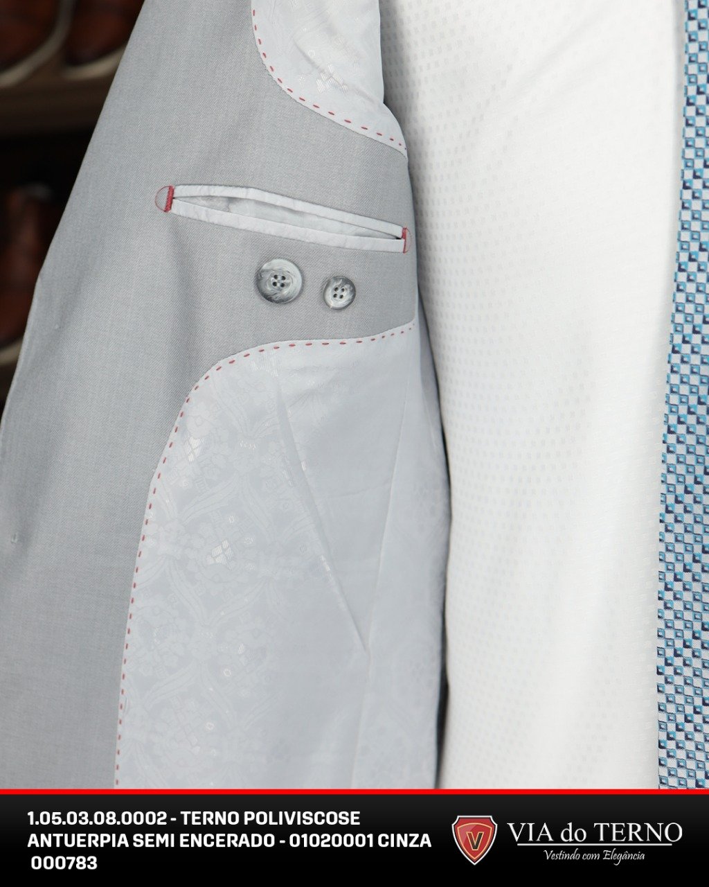 05 terno slim poliviscose semi encerrado cinza
