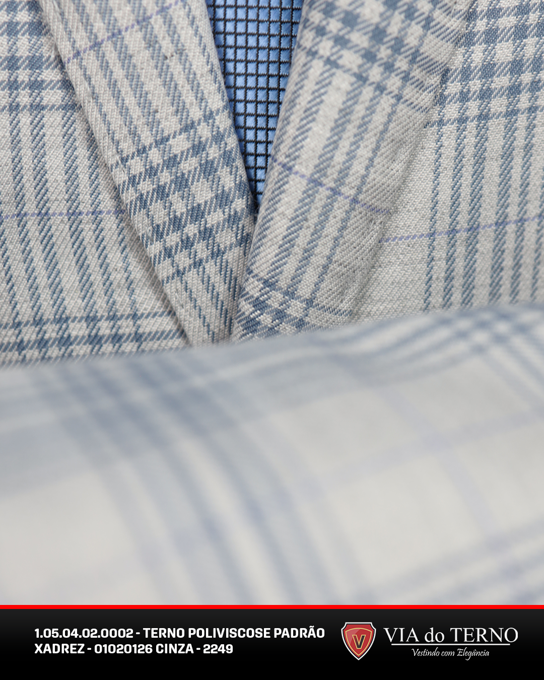 04 terno slim poliviscose xadrez cinza