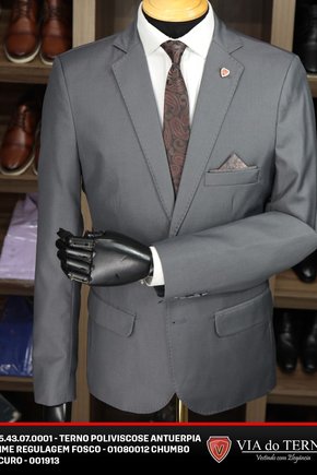 Terno Slim Poliviscose Calça com Ajuste - Chumbo