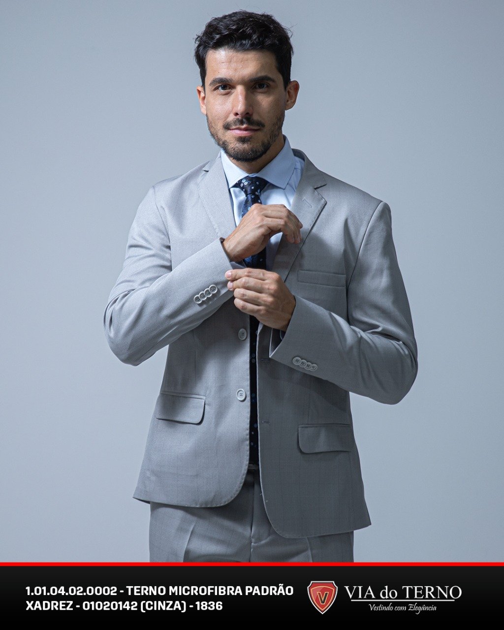 04 terno slim microfibra xadrez cinza