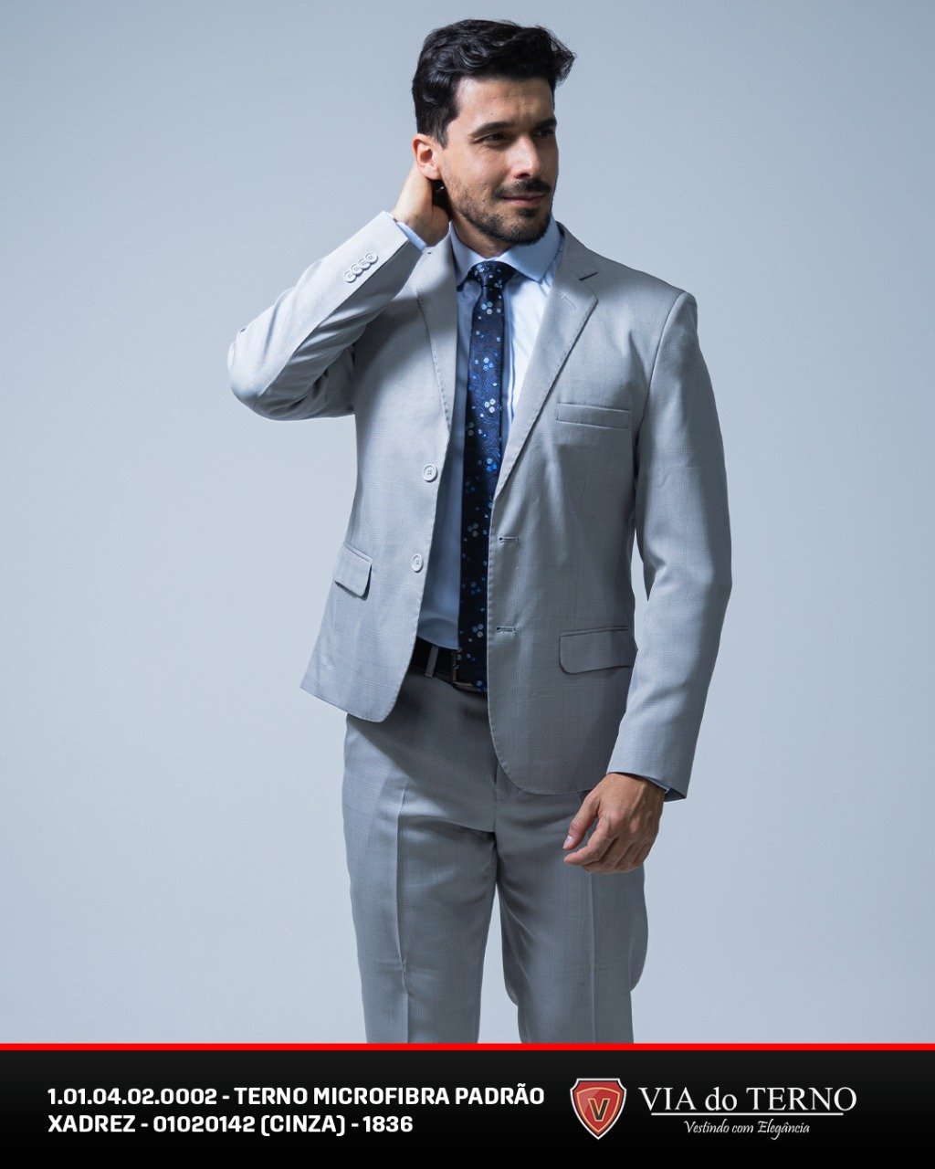 06 terno slim microfibra xadrez cinza