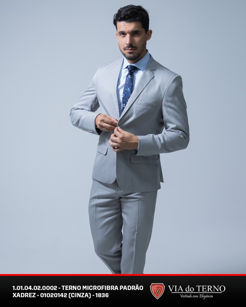 07 terno slim microfibra xadrez cinza