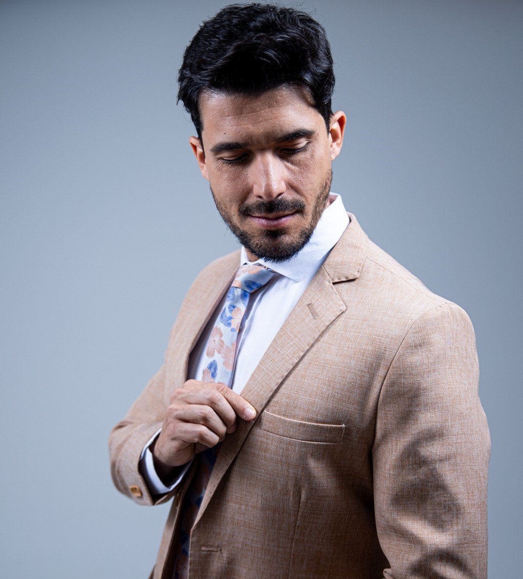 02 terno slim microfibra bege melange