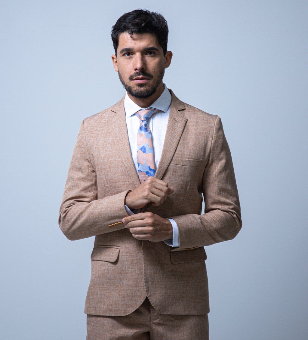 03 terno slim microfibra bege melange