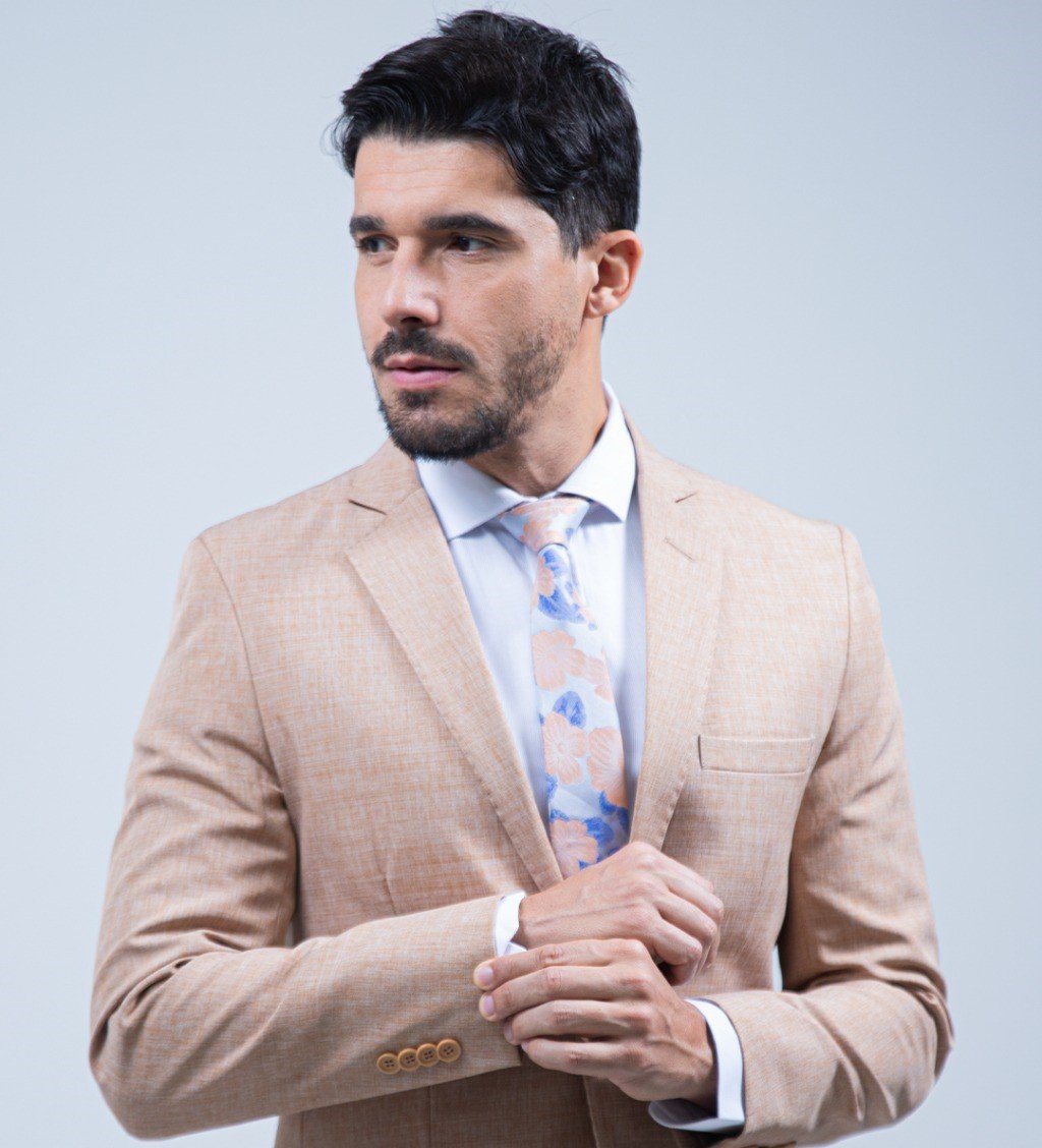 05 terno slim microfibra bege melange