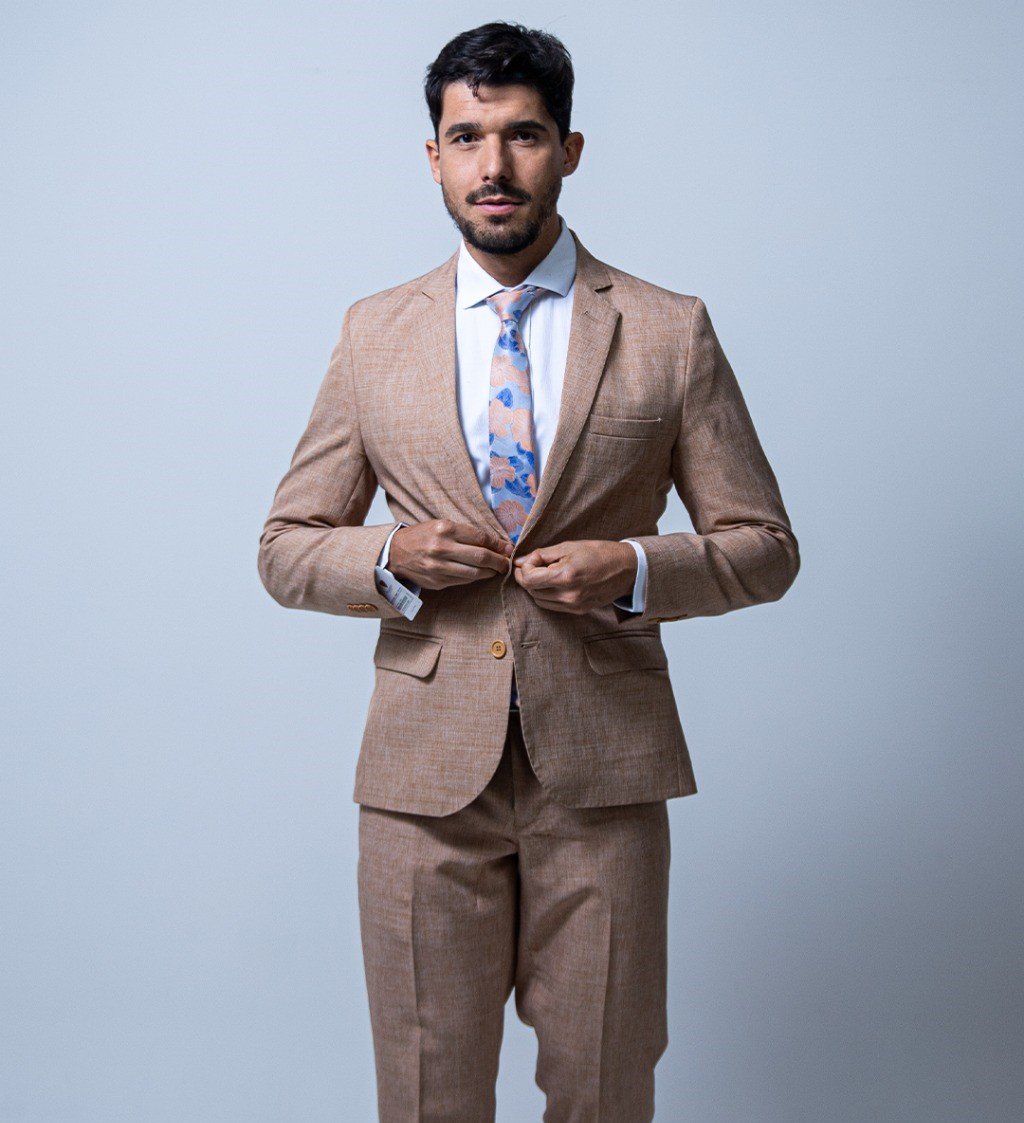 07 terno slim microfibra bege melange