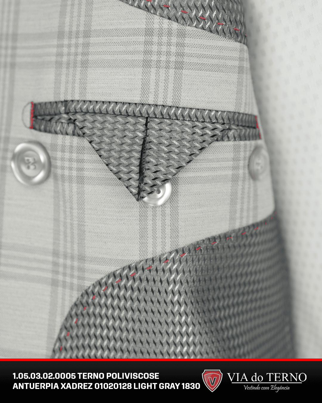 01 terno slim poliviscose xadrez light gray