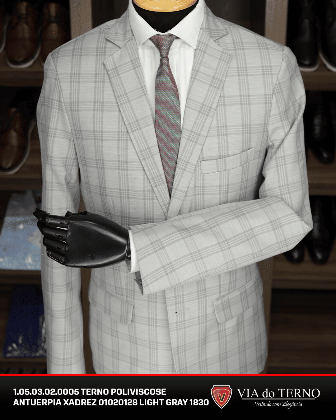 05 terno slim poliviscose xadrez light gray