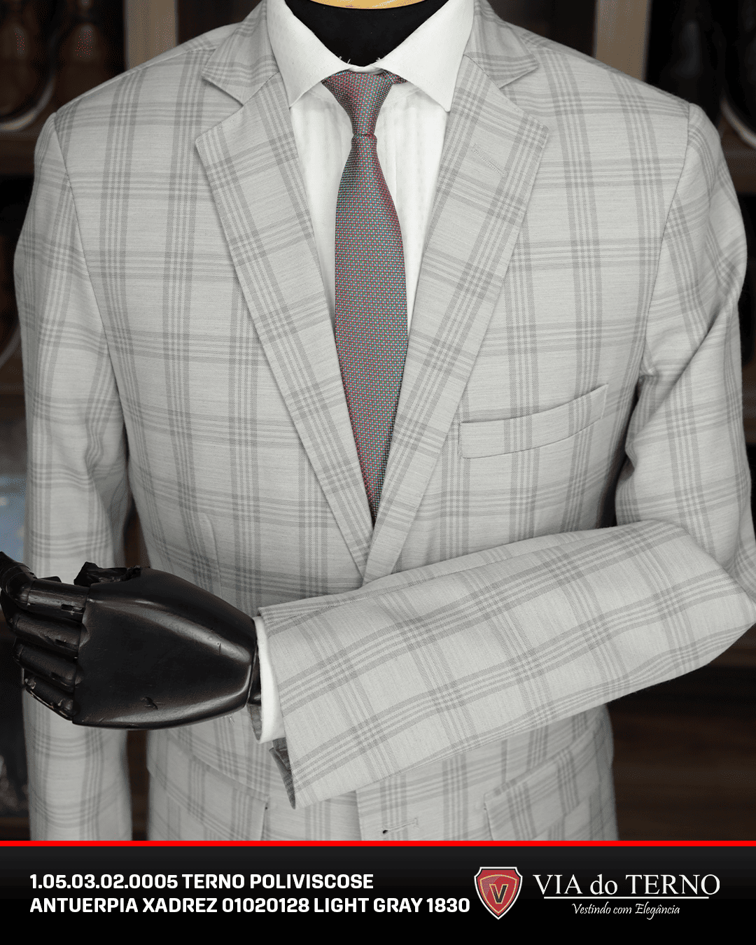 06 terno slim poliviscose xadrez light gray