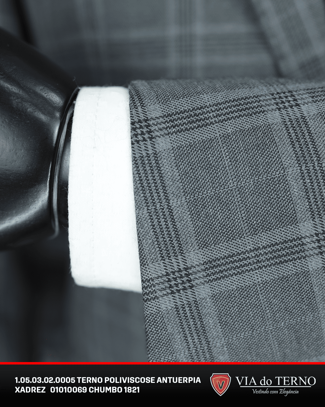 01 terno slim poliviscose xadrez chumbo