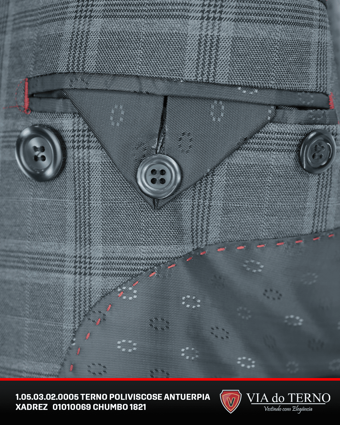 03 terno slim poliviscose xadrez chumbo