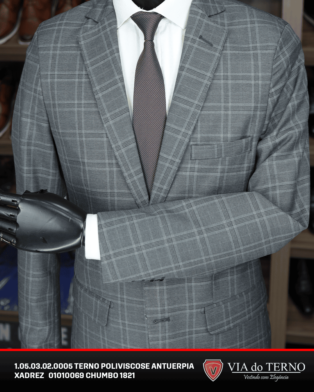 07 terno slim poliviscose xadrez chumbo