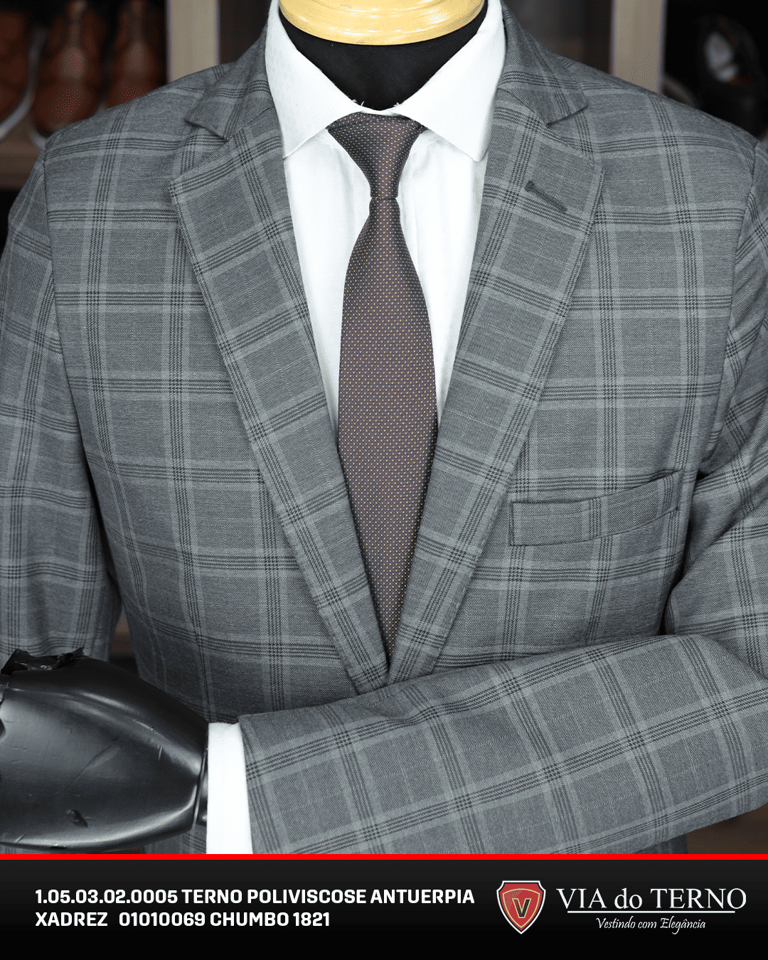 08 terno slim poliviscose xadrez chumbo