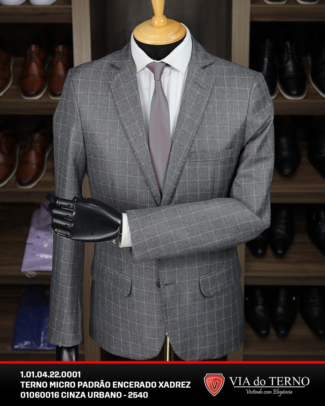 03 terno slim microfibra cinza xadrez encerado