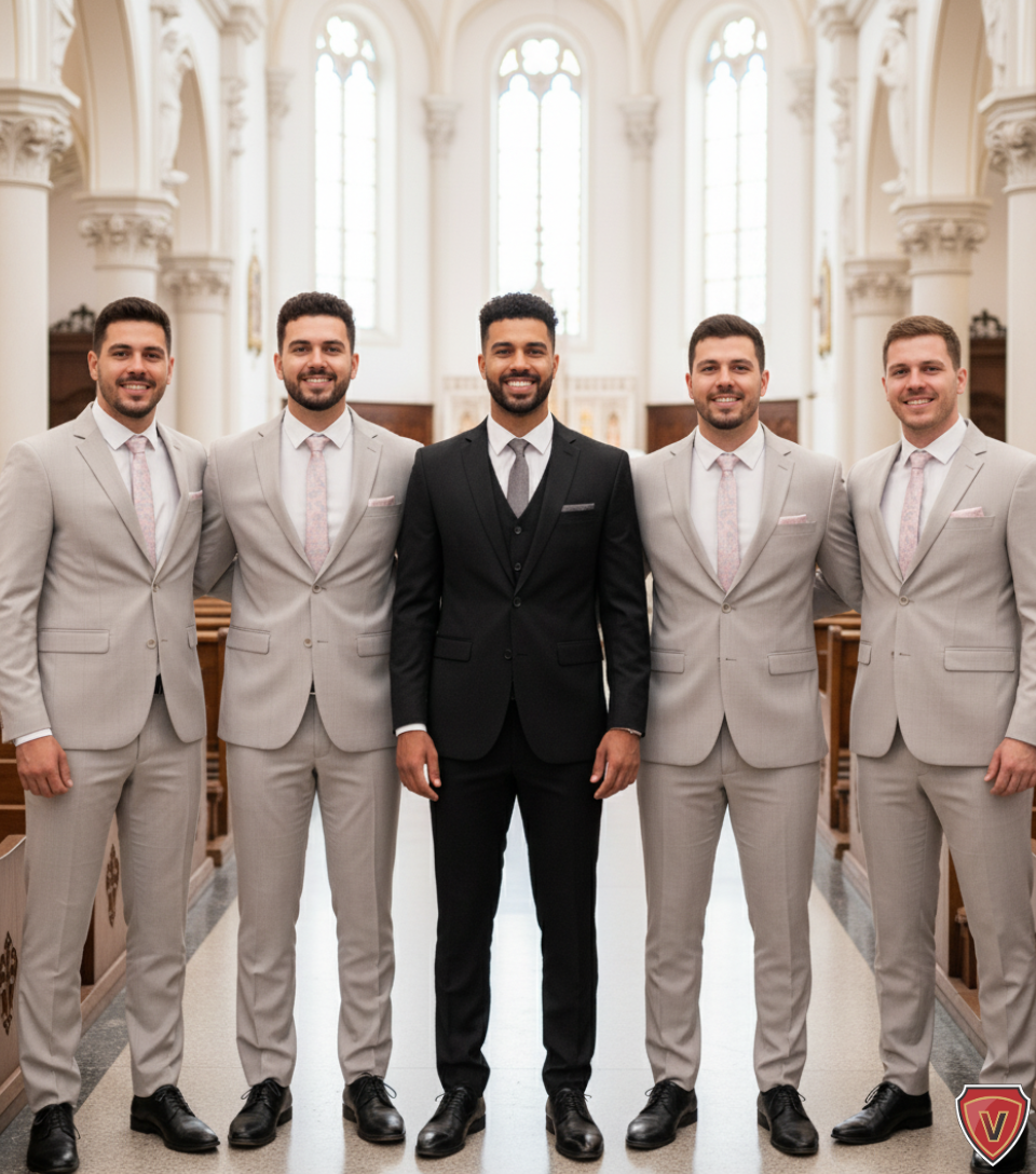 Noivo de preto e os padrinhos de chino