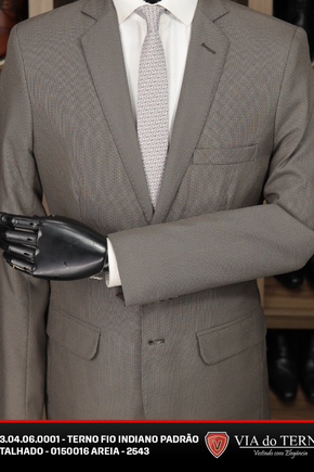 Terno Slim Fio Indiano - Areia Detalhado