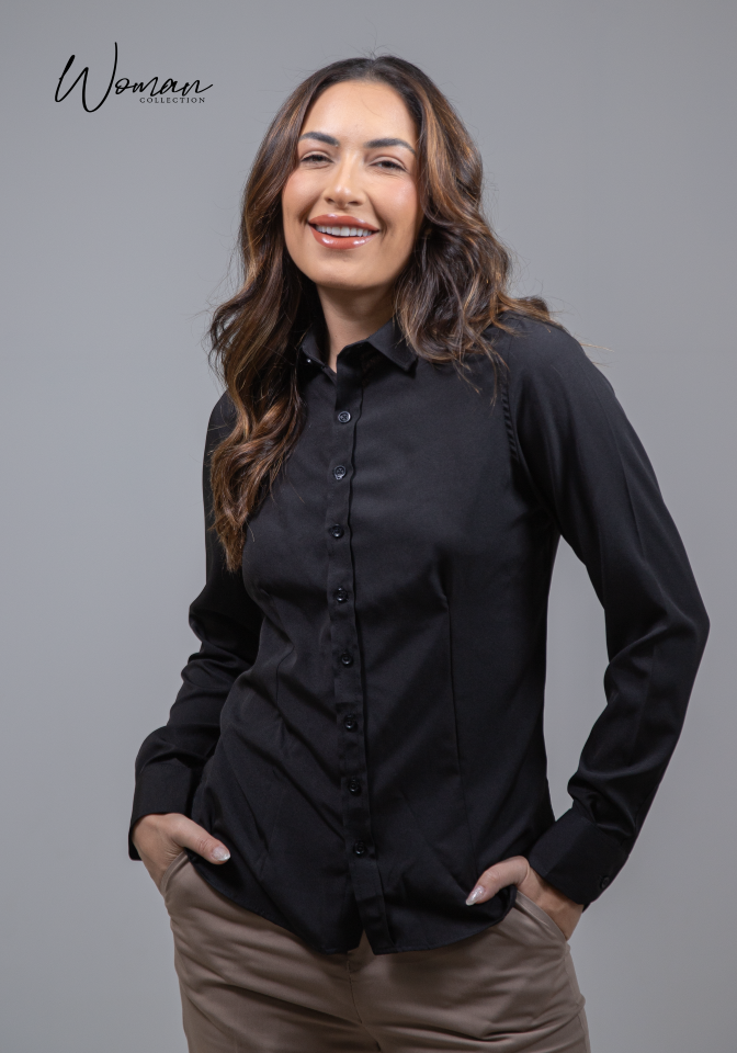 01 camisa social feminina preta lisa