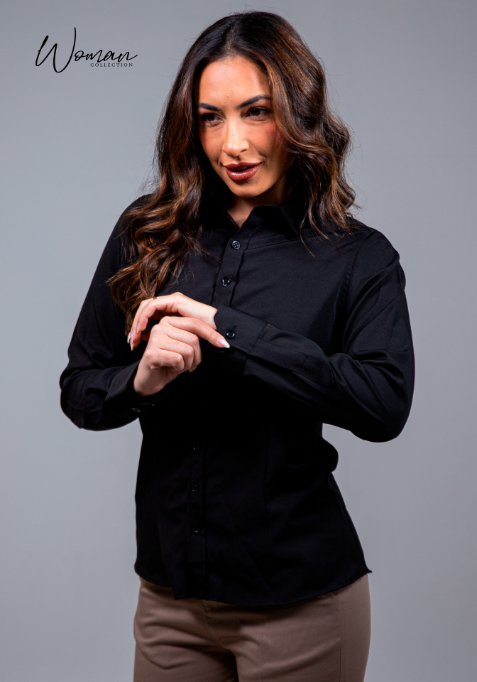 03 camisa social feminina preta lisa