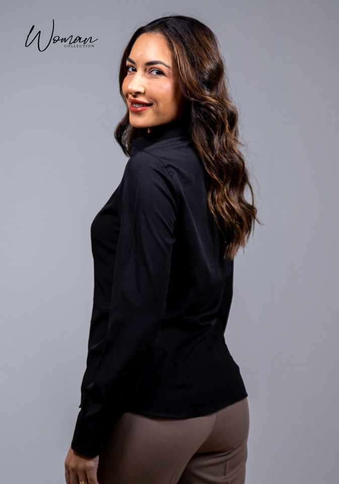 05 camisa social feminina preta lisa