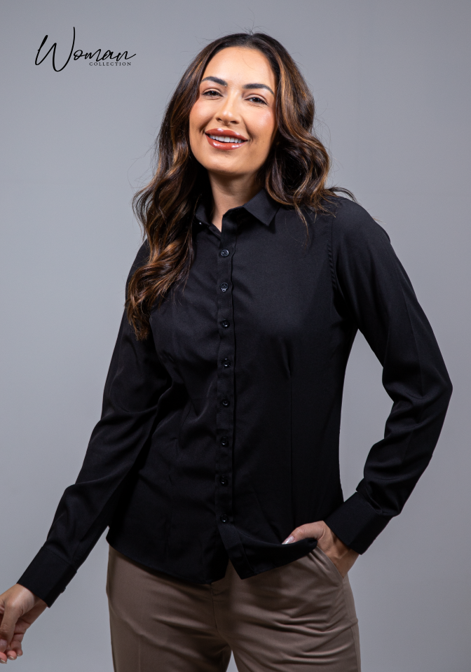06 camisa social feminina preta lisa