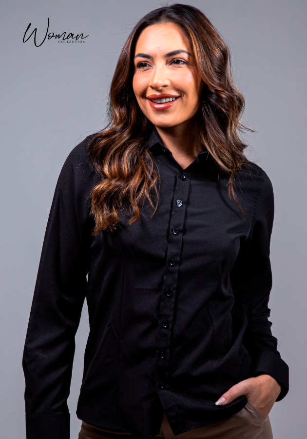 07 camisa social feminina preta lisa