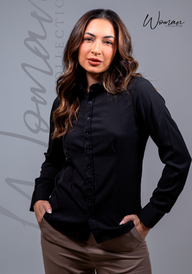 08 camisa social feminina preta lisa