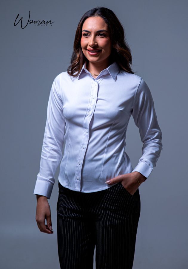 03 camisa social feminina branca lisa