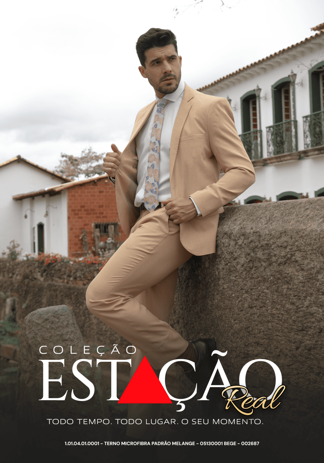 10 terno slim microfibra bege melange