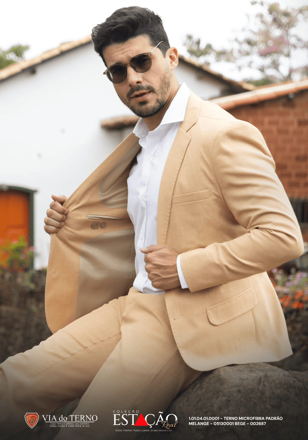 11 terno slim microfibra bege melange