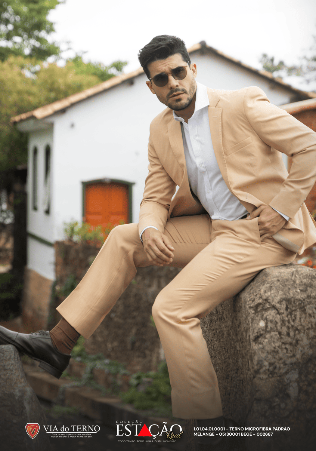 12 terno slim microfibra bege melange