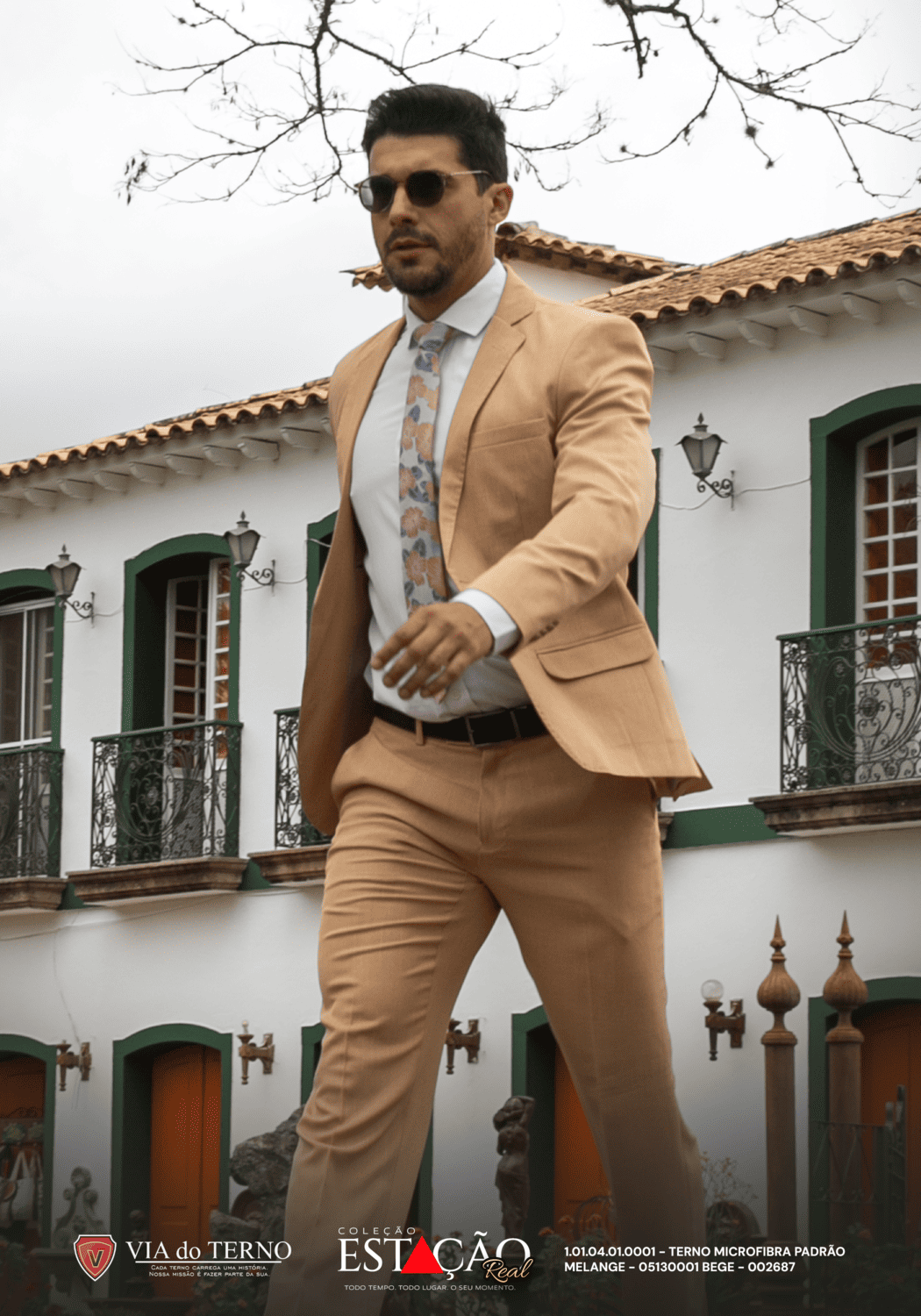 13 terno slim microfibra bege melange