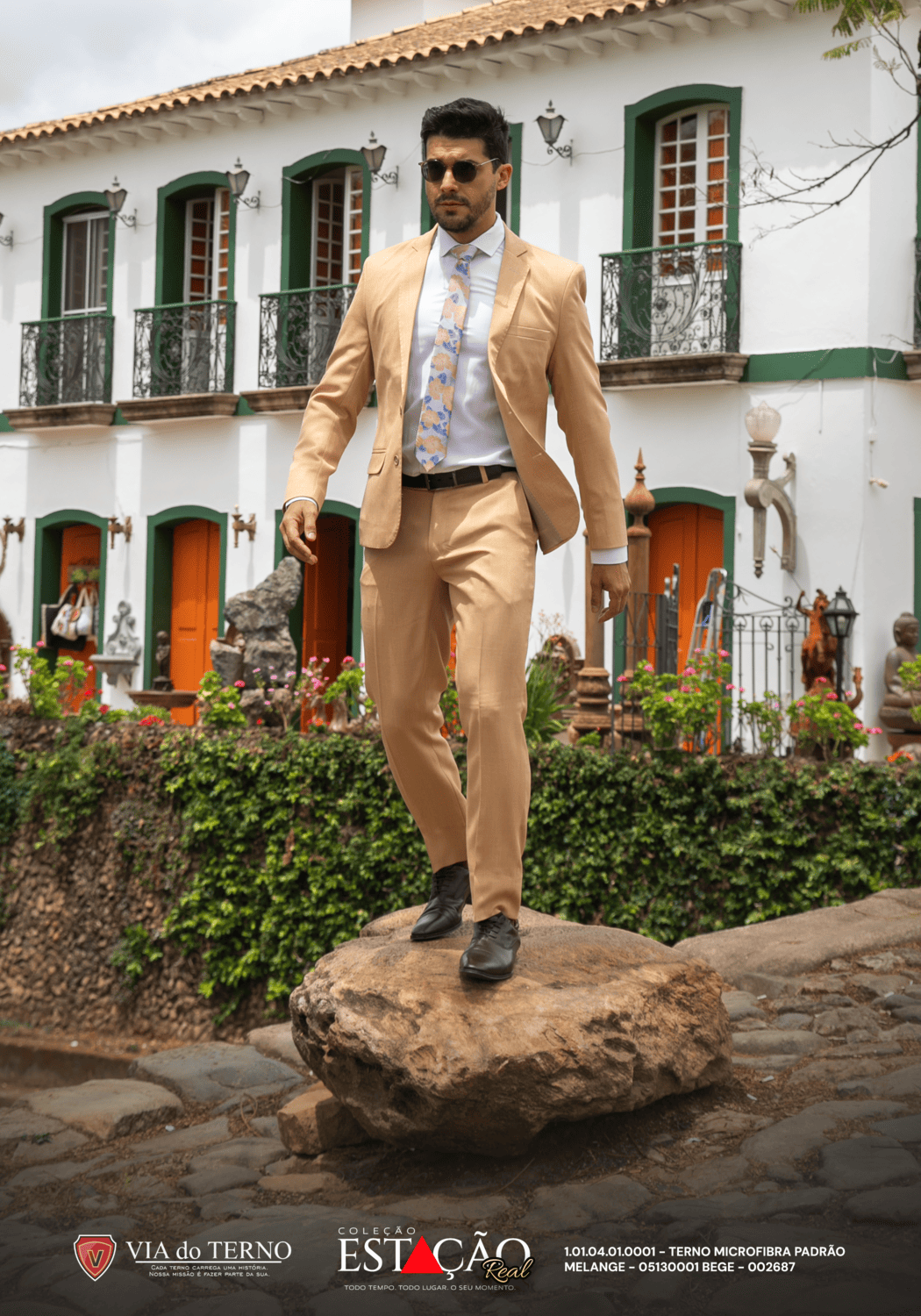 14 terno slim microfibra bege melange