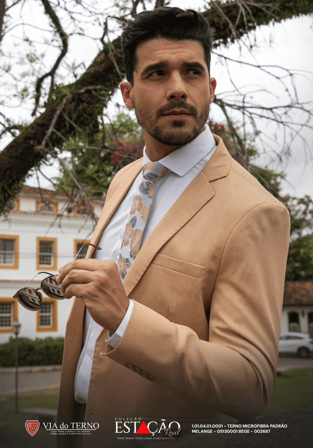 15 terno slim microfibra bege melange