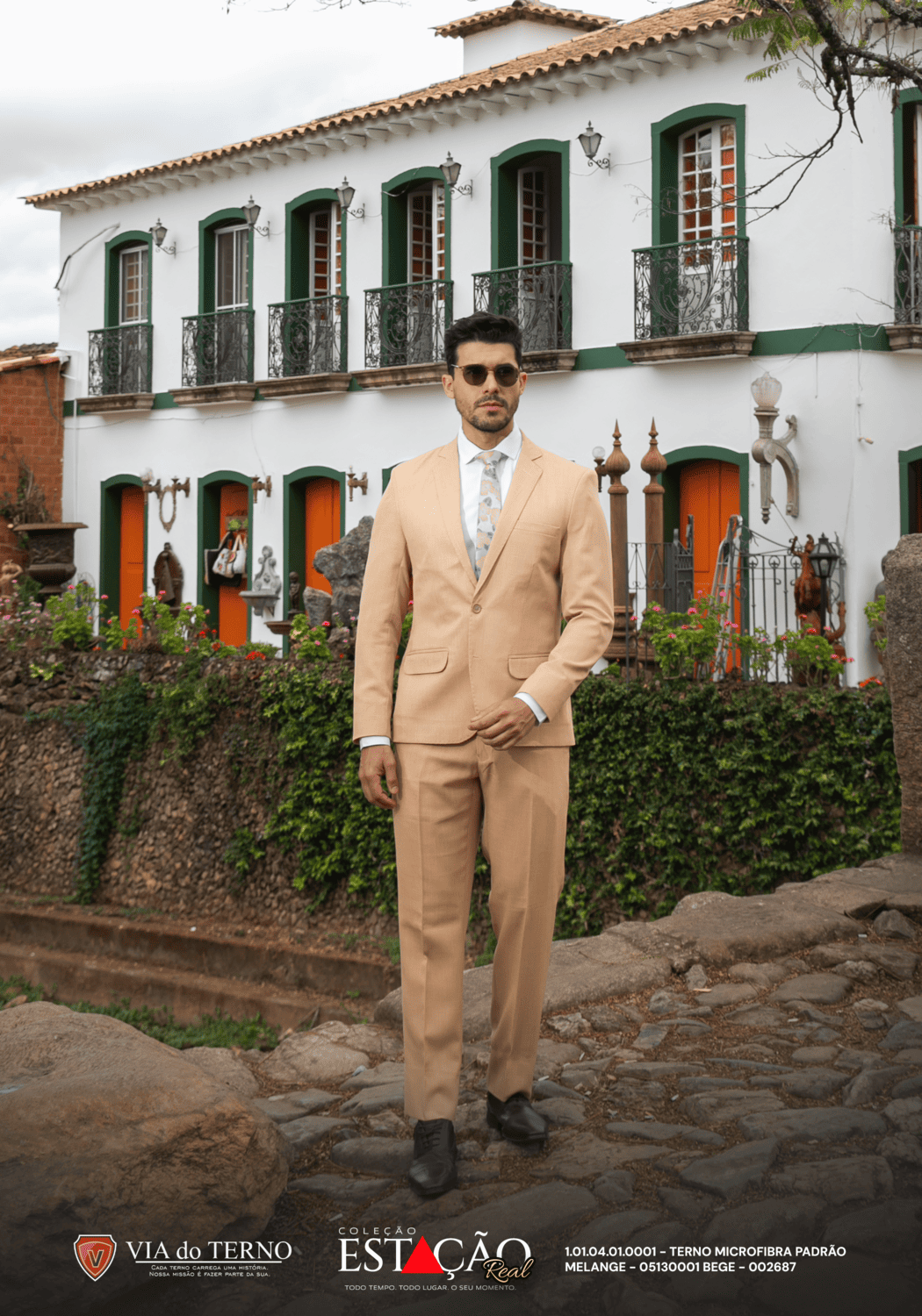 16 terno slim microfibra bege melange