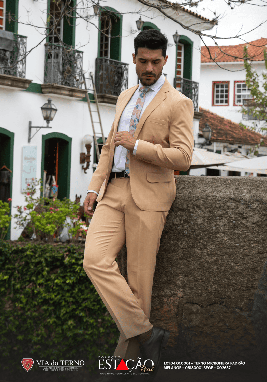 17 terno slim microfibra bege melange