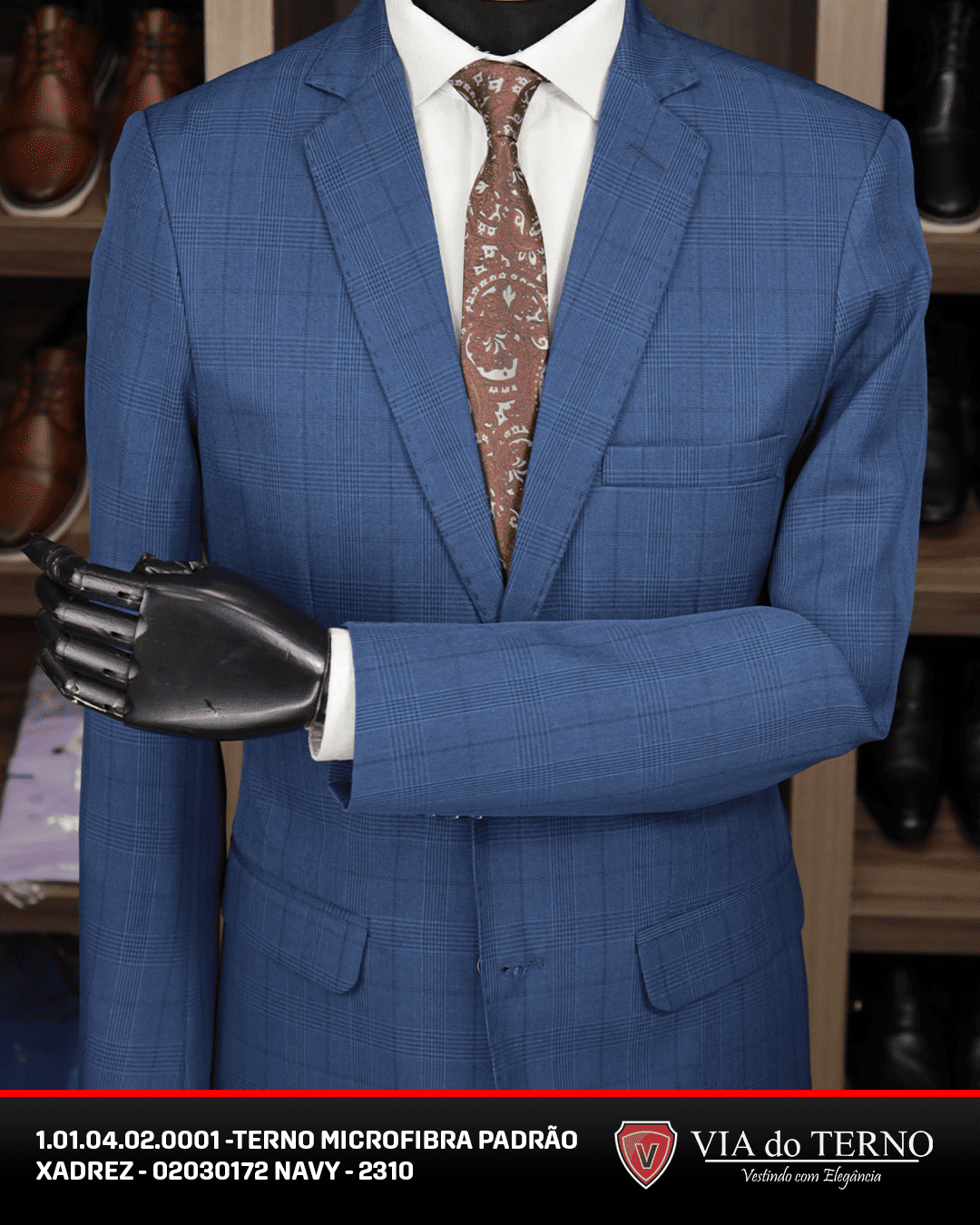06 terno slim microfibra xadrez azul navy
