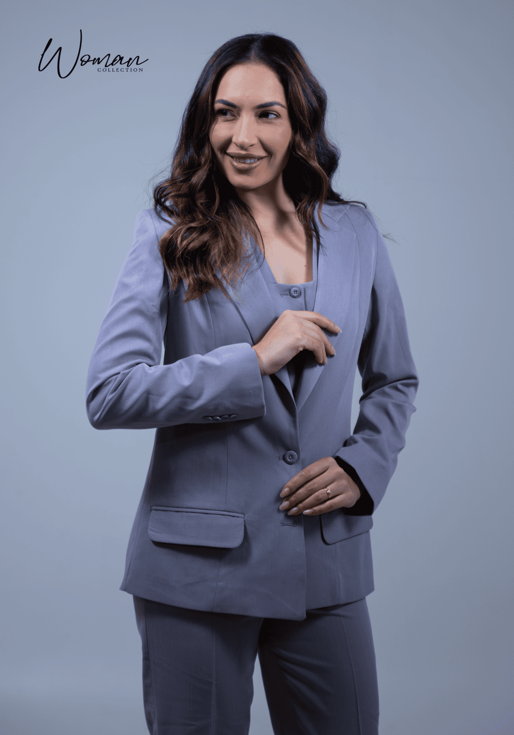 03 conjunto feminino de alfaiataria cecilia cinza fosco