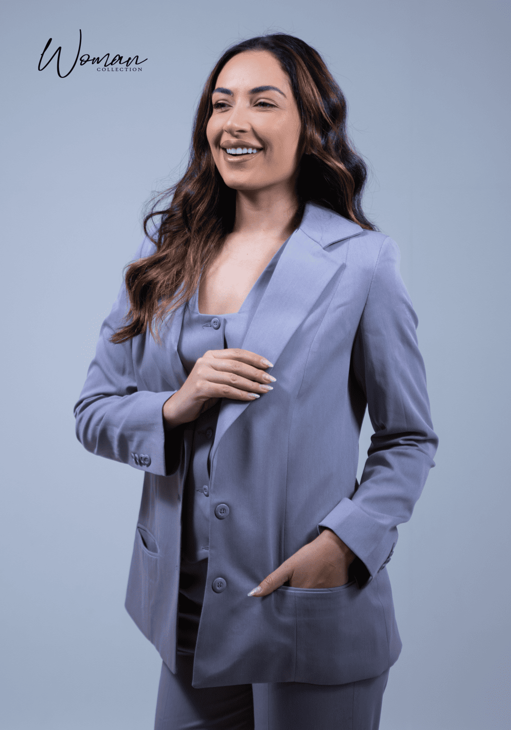 06 conjunto feminino de alfaiataria cecilia cinza fosco