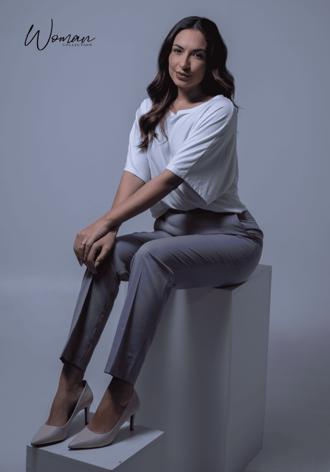 05 calca feminia de alfaiataria cinza fosco colecao cecilia