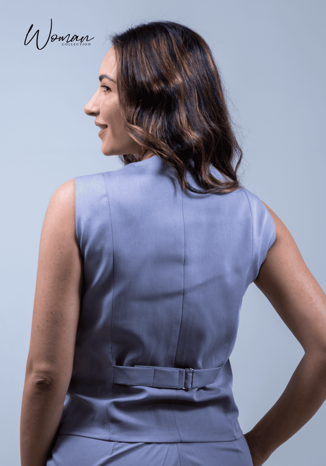 01 colete feminino de alfaiataria cinza fosco colecao cecilia