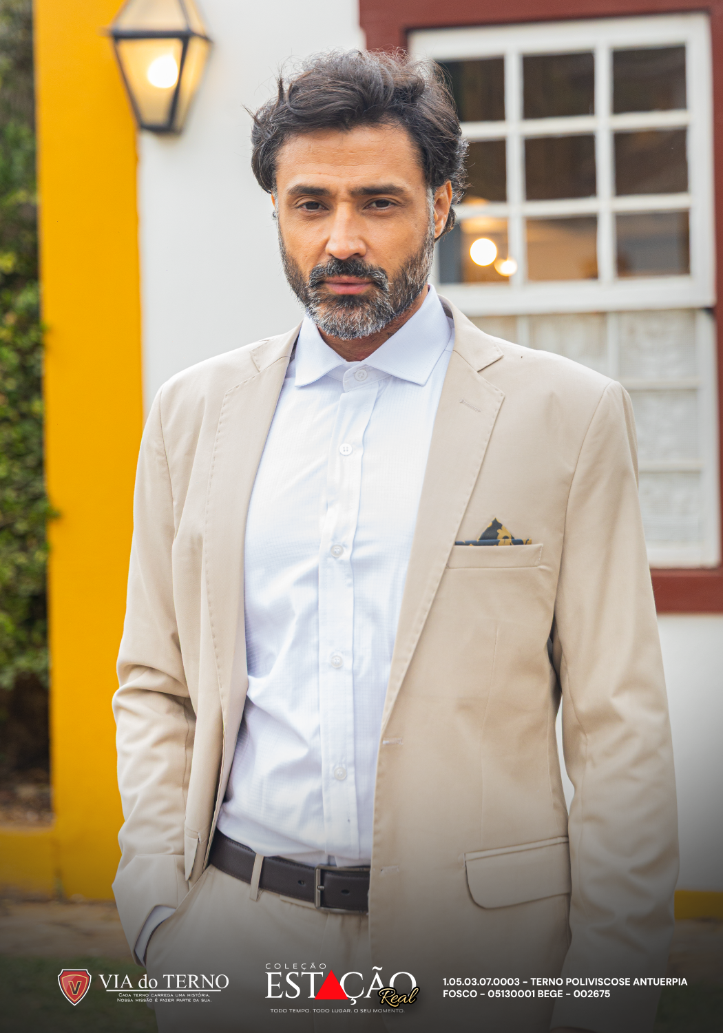 01 terno slim poliviscose bege fosco