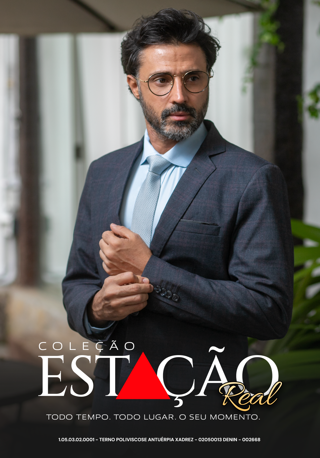 04 terno slim poliviscose xadrez denin